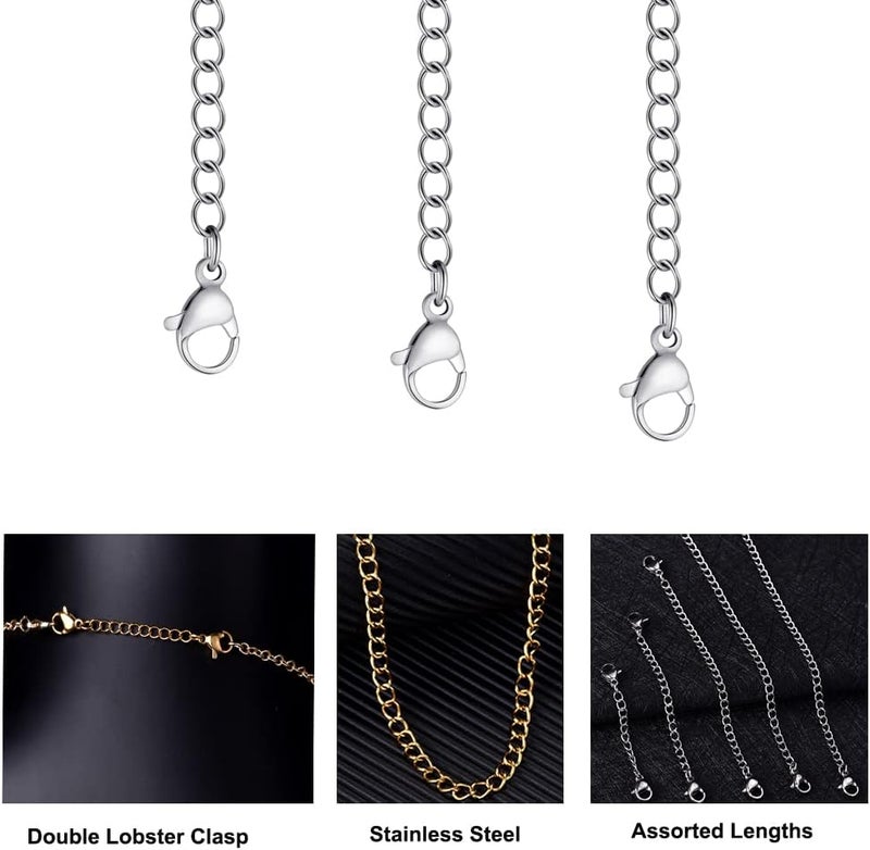 KLSZ 10Pcs Stainless Steel Necklace Extender Chain Links, Silver Necklace Extenders for Bracelet Anklet Stainless Steel Chain Extenders for Jewelry Making 2in 3in 4in 5in 6in (10 Silver) - Image 3
